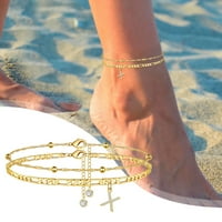 Duhgbne ženska lanac stopala cirkon dvostruki sloj gležn nakit gležnjače početne narukvice za kontakte