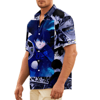 Plava brava tiskana havajska majica kratkih rukava za muškarce, plavi zaključani prednji gumbi za prsa