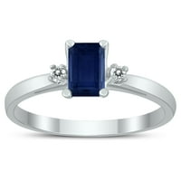 Ženski smaragdni rez 6x safir i dijamant tri kamena prstena u 10k bijelo zlato