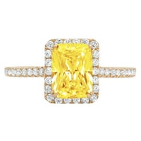 1. CT Sjajni smaragdni rez prozirni simulirani dijamant 18k žuti zlatni halo pasijans sa accentima prsten