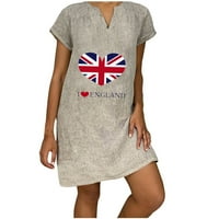 Britanska haljina za pamučnu posteljinu za žene Ležerne prilike ljetne haljine Boho kratka rukava na