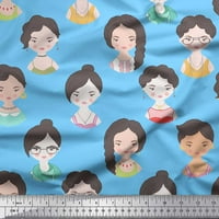 Soimoi Green Japan Crepe satenski tkanini žene suočavaju se sa ljudskim figurom Ispis tkanine sa širokim