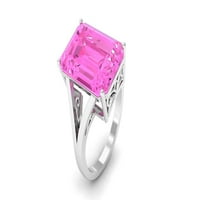 Laboratorija odrasli Pink Sapphire Prsten sa Split Shank, 14k bijelo zlato, US 9,50