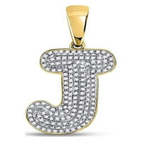 Čvrsta 10k žuti zlatni muški okrugli dijamantni slovo J MUBBLE Početni šarm Privjesak 1. CT