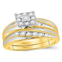 Čvrsta 14k žuto zlato i njezina okrugla dijamantski klaster podudaranje par tri prstena za brisalne