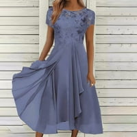 Ljetne haljine za žene Srednja dužina Ležerni otisnuti kratki rukav A-line scoop vrat ručica siva l
