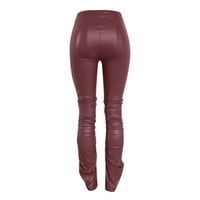 Advoicd kožne pantalone za žene Ženske velike struke široke noge PU kožne obrezane hlače culottes crveni