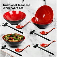 Kuhinjske kuhinje Ramen Bowls setovi za večeru Japanski melaminski pribor. 4- 33oz zdjele, štapići,