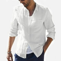 Muška baggy pamučna posteljina od punog dugih rukava retro T majica za bluzu, bijela, xxl
