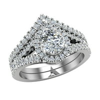 Pear Cut Halo Diamond Wedding Ring Set 14K bijelo zlato