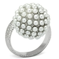 Luxe nakit dizajnira ženski rodirani mesingani prsten sa okruglim sintetičkim bijelim biserima - veličine