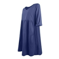 Mikilon ženska haljina ženska kasutna haljina čista boja tri četvrtineleve V-izrez Dužina koljena ženska