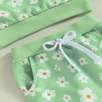 Baby Girl Fall Outfit Cvijet Print Crew Crw Dukseri dugih rukava Elastična struka Duge hlače Set odjeće