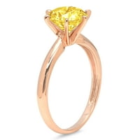 1. CT sjajan okrugli rez simulirani žuti dijamant 14k Rose Gold Solitaire prsten SZ 7.25
