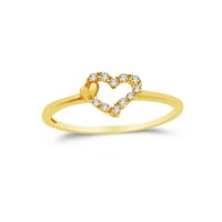 Čvrsti 14K žuti zlatni srčani desni modni prsten, CZ CUBIC cirkonijska veličina 7.5
