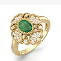 Ovalni prirodni smaragdni dizajner cvijet Sterling srebrni zlatni Vermeil ženski vjenčani prsten