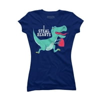 Ukradite srcu Valentines Day Dino Košulja Juniors Royal Blue Graphic Tee - Dizajn ljudi