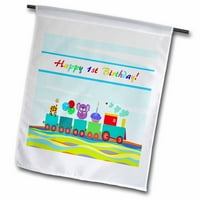 3drose Choo Choo voz sa slonom, žiraffom, balonima i cupcakeom, 1. rođendanom - vrtna zastavom, prema