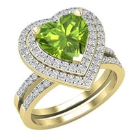 DazzlingRock kolekcija Peridot i okrugli bijeli dijamant Double Halo Angažman prsten za žene u 10k žuto