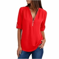 Ženska bluzana rukavska majica Tunic TOP uredska habala prodaja ženske ljetne majice s dugim rukavima Zip Casual Tunic V-izrez za bluze V-Bluze