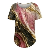 Podplag Žene Ljetni vrhovi, ženska modna casual tiska s kratkim rukavima V Vrat labav majica, kafa s