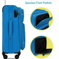 Podesite meč kofer, proširivi set kofera uspravni spinner softshell lagan prtljag, set sa fleksibilnim kotačima i ručicama podesive dužine, plavo