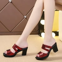 Kakina s sandale za žene, ljeto: riblje usta guste potpetice, noseći cipele sa visokom petom crvene,