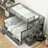 Twin-prevrtan krevet na kat sa skladišnim ladicama i zaštitnim šinama, dječji stubište kreveta za krevet