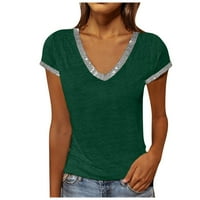 Ženski ljetni vrući stil V-izrez Kontrast boja tanka bluza s kratkim rukavima