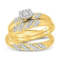 Čvrsta 10k žuto zlato i njezina okrugla Diamond Solitaire Usklađivanje par tri prstena za brisalne zaručničke