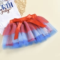 Djevojkov dan nezavisnosti Outfit Girls Flyne s rukavima ROMPER TOPS suknje za glavu Postavite odjeću
