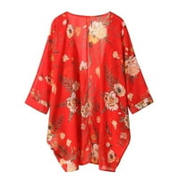 HHEI_K ženski cvjetni print Sheer šifon labavi kimono kardigan za zaštitu od sunca ljetni vrhovi za