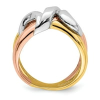Čvrsta 14K tri tri kolor zlatne vrtloge dizajna prstenaste prstena veličine 6