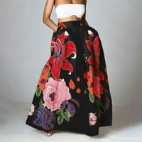 Cathalem casual tunika haljina za žene boemsko cvjetno print maxi suknje visoke struk džepne zabave