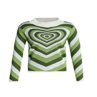 Lazybaby Women Y2K džemper za ispis srca Dugi rukav labav pulover Harajuku pletena E-Girt 90s Streetwear