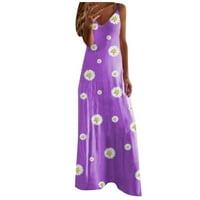 Casual ljetne haljine plus veličina cvjetna haljina za žene a-line visoko-niske s dugim rukavima ljubičasta