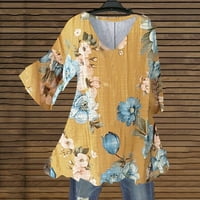 Bluze za žene kauzalne labave cvjetne tiskane majice jesen plus veličine V vrat Ležerne tipke Košulje