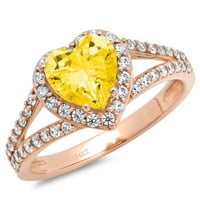 1. CT Sjajno srce simulirano žuto Dijamant 14k Rose Gold Halo Pasijans sa Accenting prstenom SZ 4.75
