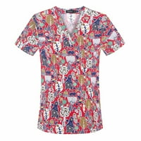 Umitay ženska modna radna odjeća s kratkim rukavima s džepovima od tiskanih vrhova bluze za žene srušeno