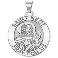 Sveti Neot ovalna religijska medalja - -Solid 14k bijelo zlato