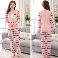 Ženski crtani print pidžama set dugih rukava za spavanje s dugim rukavima Soft PJS lounge set majica