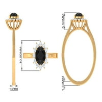 Okrugli crni ugrađeni prsten sa moissitnim halo za žene, 14k žuto zlato, SAD 12.50