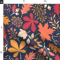 Tkanina za kašiku - jesenje botaničke tamno plavo otisnuto na pamučno poplin tkanina od dvorišta - šivaće