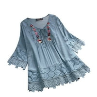 MLQIDK Plus Veličina Tuničke žene Vintage pamučne i posteljine bluze čipke patchwork luk majica V-izrez