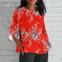 Juebong Womens Plus sizene majice Trendi rukava cvjetni print Tunts Labavi fit izlaska na majice