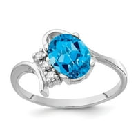 14k bijelo zlato 8x ovalna plava Topaz pravi dijamantni prsten
