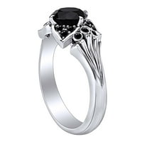 1. Okrugli oblik karata Crni prirodni dijamantni prsten za uključivanje 14K čvrsto bijelo zlato Veličina-9