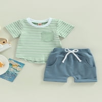 Baby Boys Ljetne odjeće Postavite kratki rukav Striped majice + čvrste boje kratke hlače Mjeseci 2T