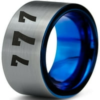 Tungsten sretan broj sedam bend prstena za muškarce Žene Udobne cipele Plavo ravni rez brušeni sivi
