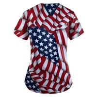 SKSLOEG Women Crip Theops 4. jula Američka zastava Print Patriot Top Short rukava V-izrez Majice Tee